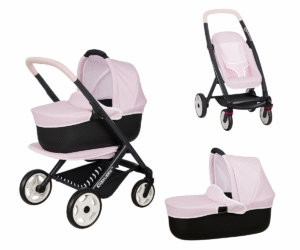 Smoby Maxi-Cosi 3in1 nuku jalutuskäru vaade küljelt koos nukuga