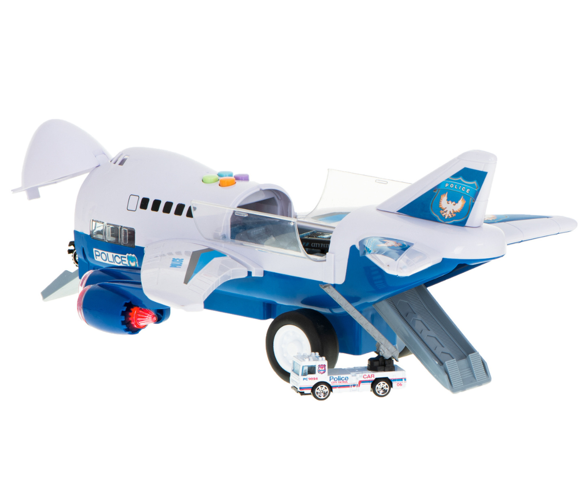 Transpordilennuki sisemus ning sinna mahtuvad politseiautod