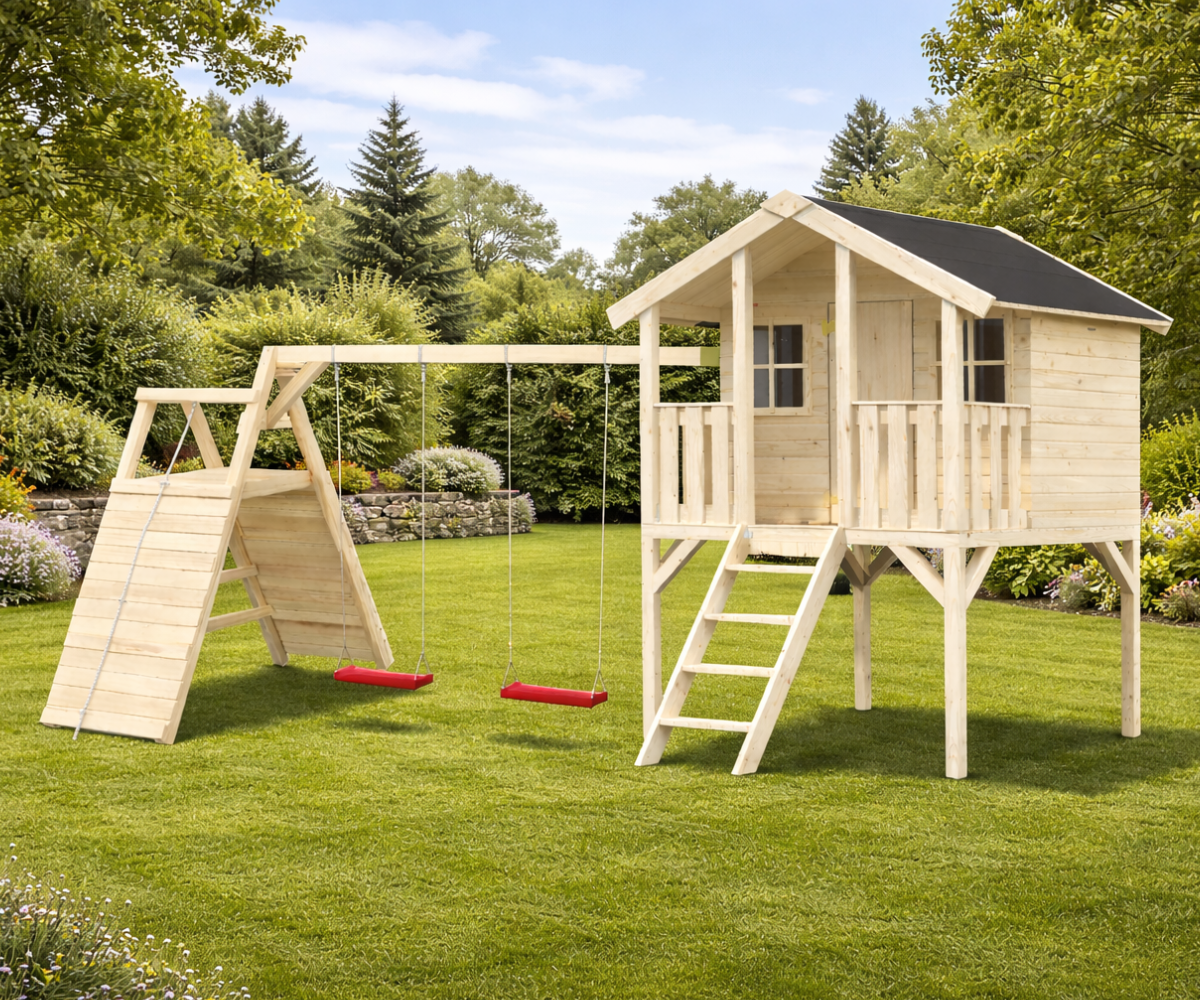 Mängumaja Toby 2,1m² + ronimismoodul Berit (naturaalne)