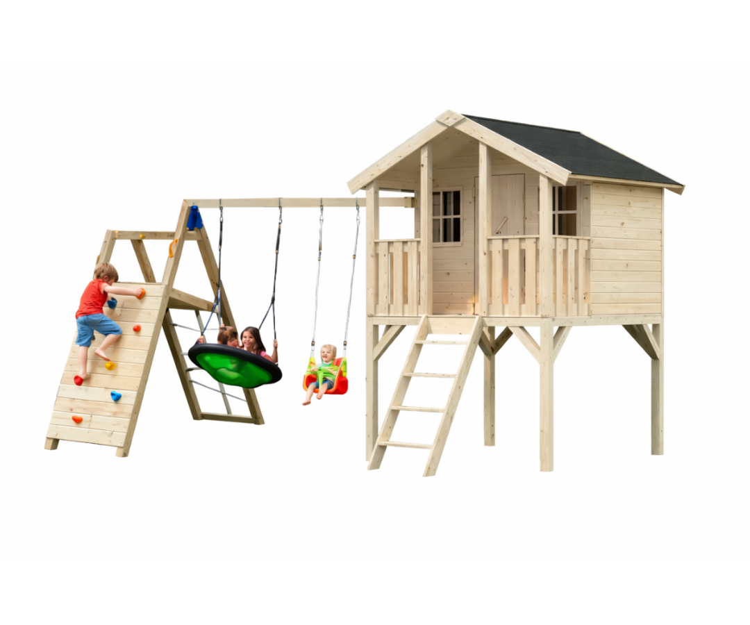 Mängumaja Toby 2,1m² + ronimismoodul Challenger (naturaalne)