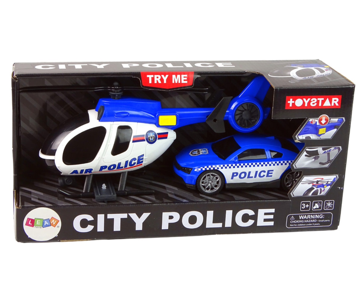 Politseiauto kummirehvide ja toonitud akendega realistlikul mängupinnal.