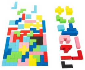 Puidust värviline loogika õppemäng Tetris, 114-osaline