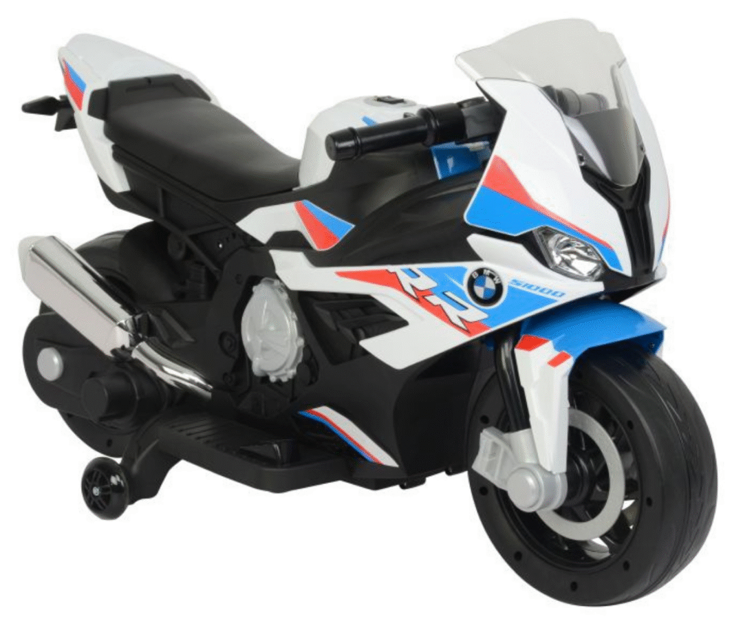 Sinine-valge laste elektriline mootorratas BMW S1000RR sportliku välimusega