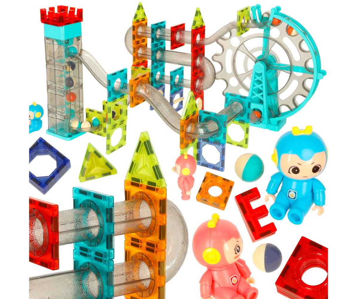 Magnetklotsidest ehitatud kuulirada, millel kuulid liiguvad läbi erinevate radade.