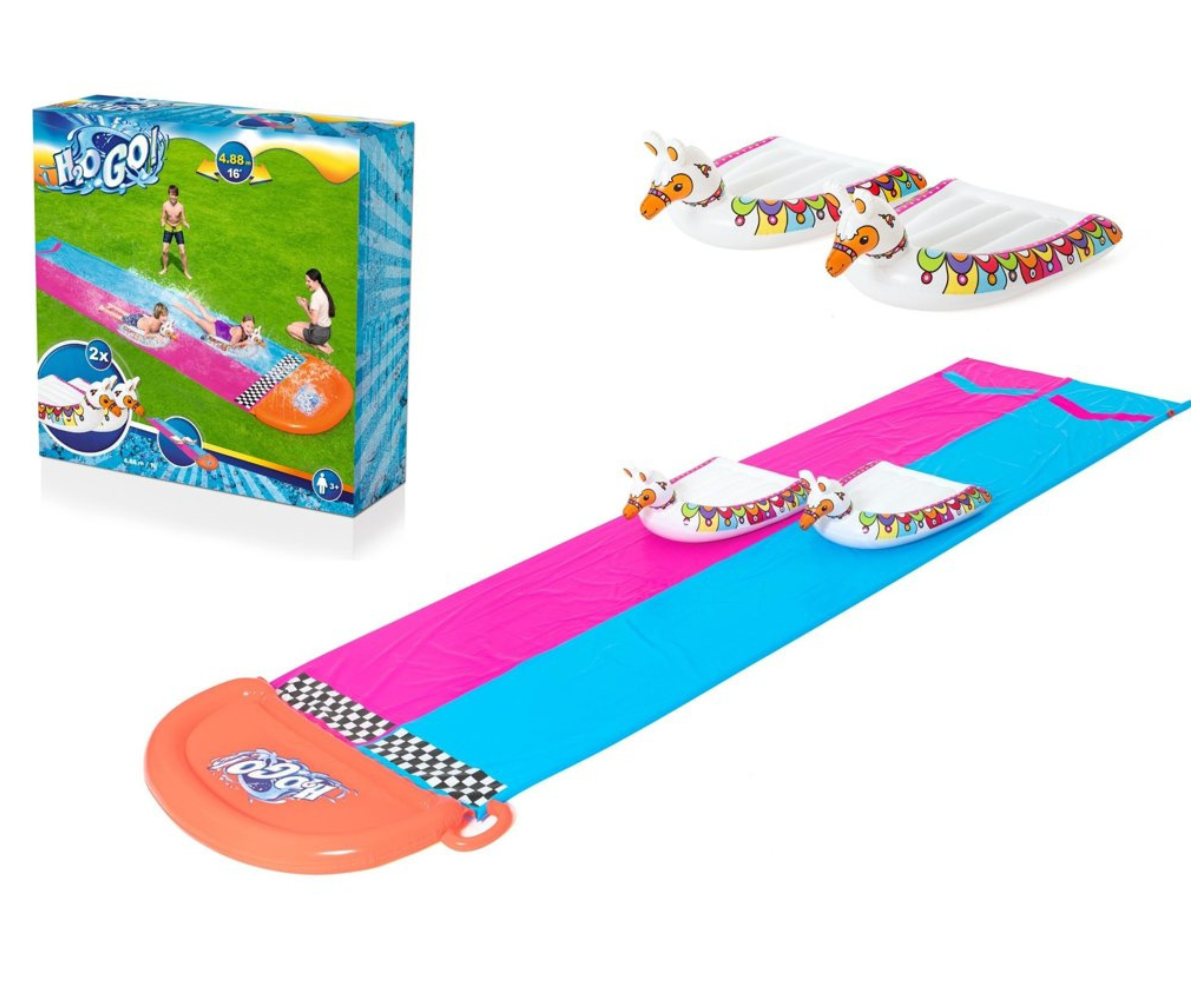 Kahe rajaga sinine PVC vesiliug Bestway 52320 maapinnale laotatult