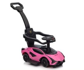 Pealeistutav auto Lamborghini helide-tuledega (lükkevarrega), roosa