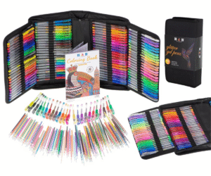 Värviliste geelpliiatsite komplekt karbis 120 pliiatsit ja 120 täitesüsi