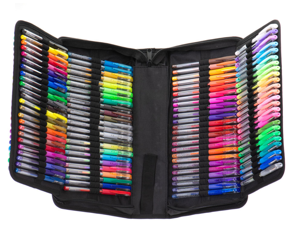 Geelpliiatsid erinevates toonides tõmblukuga karbis