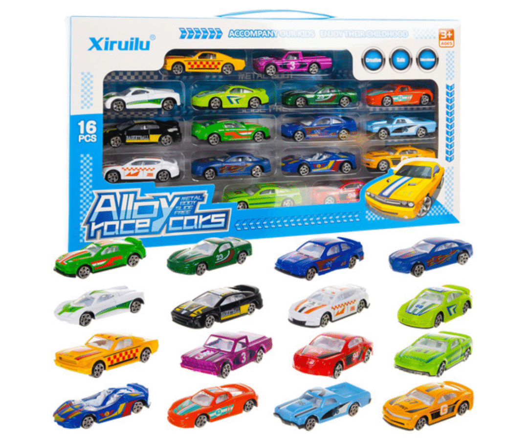 16 vedrumehhanismiga värvilist autot pakendis, sobiv kingituseks.