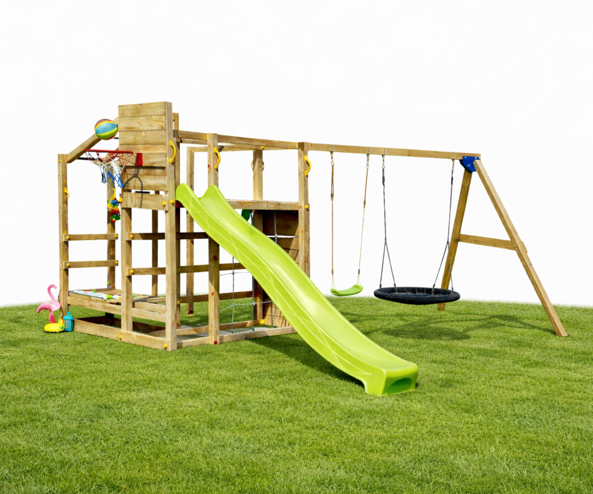 Mänguväljak Crossfit + kiigemoodul Swing (naturaalne) muruplatsil