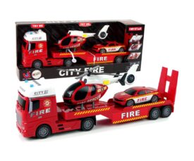 Tuletõrje helikopter ja auto treileril City Fire, valgus- ja heliefektidega