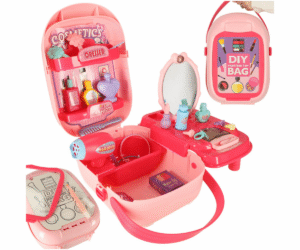 Laste mänguföön, peegel ja juukseklambrid kosmeetikakomplekti osana, mängukosmeetika