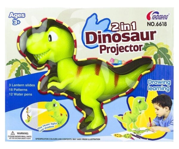 Laste joonistusprojektoröölamp Dinosaurus + 12 vildikat ja 3 pildiketast