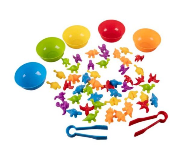 Montessori õppemäng - värviliste dinosauruste sorteerimine