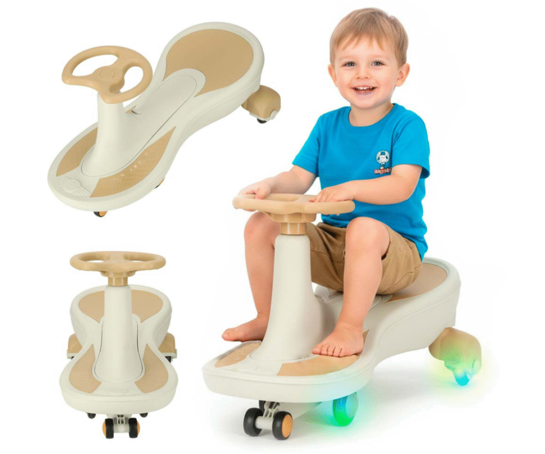 Beež vingerdav auto LED-ratastega külgvaates valgel taustal.