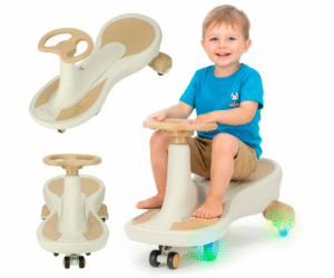 Beež vingerdav auto LED-ratastega külgvaates valgel taustal.