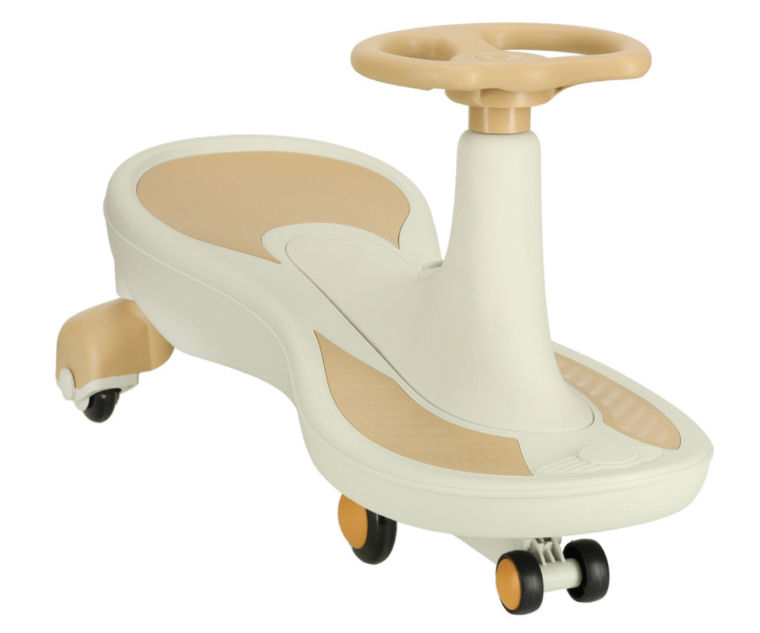 Vingerdav auto õues siledal pinnal sõitmas, LED-rattad värviliselt säramas.