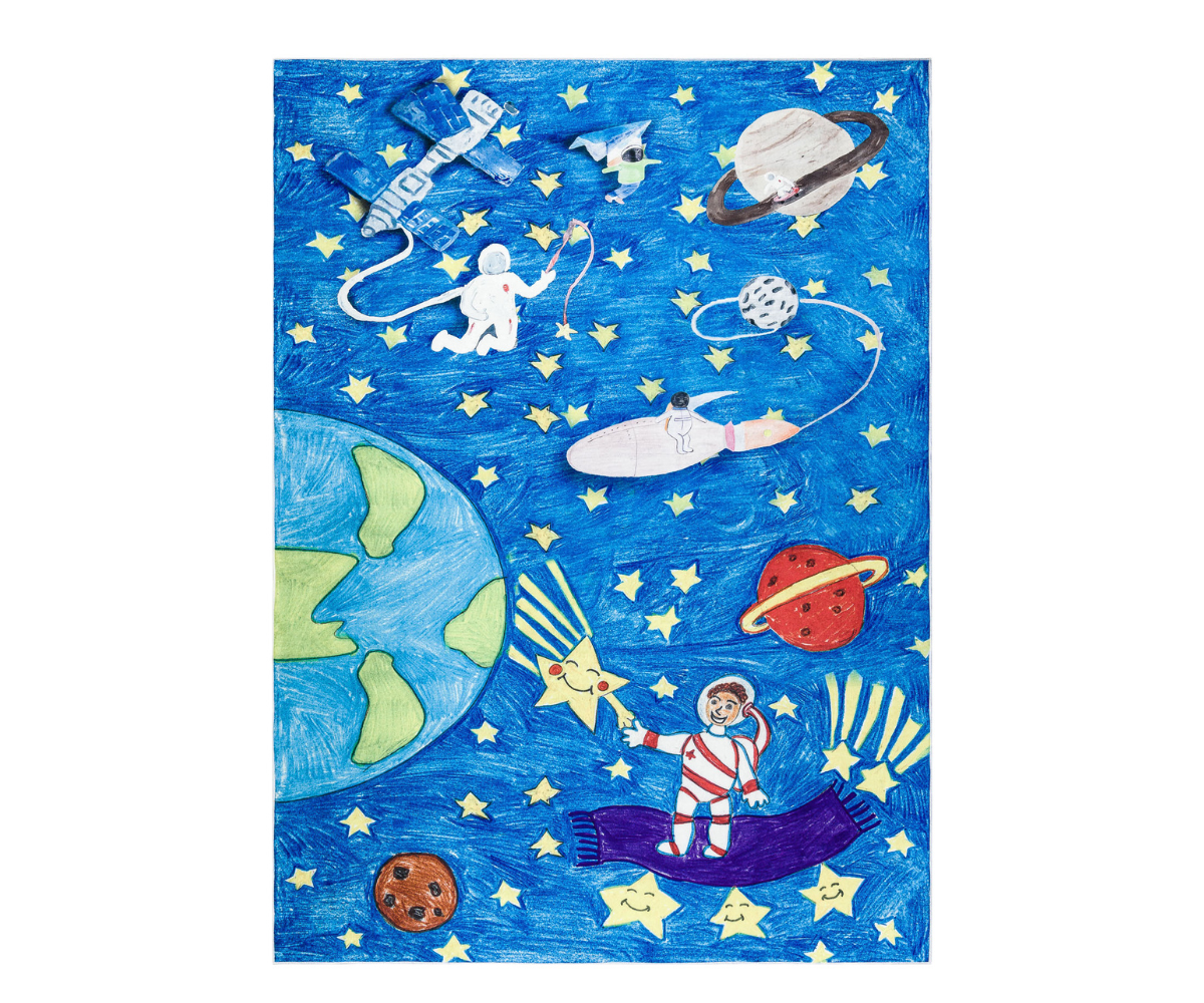 Pehme lastetoa vaip BAMBINO 2265 Kosmos ja rakett, libisemiskindel 2