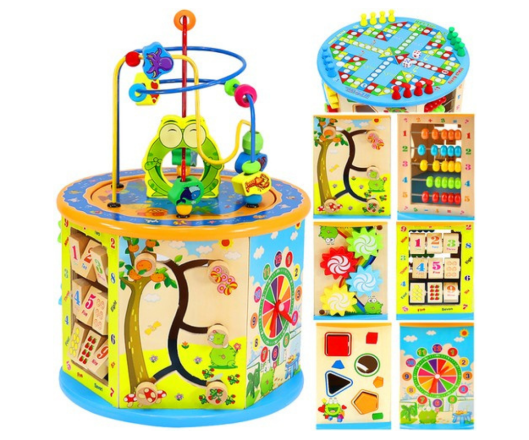 Puidust tegevuskuubik originaalpakendis