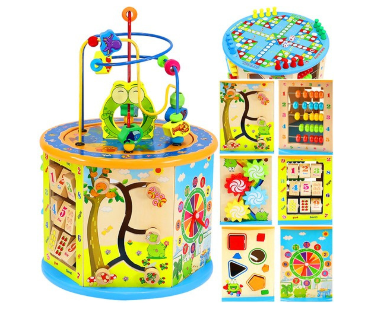 Puidust tegevuskuubik originaalpakendis