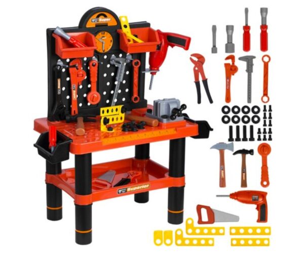 Laste töökoda koos tööriistakomplektiga, must-oranž