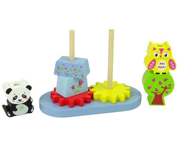 Puidust ladumistorn öökull ja panda