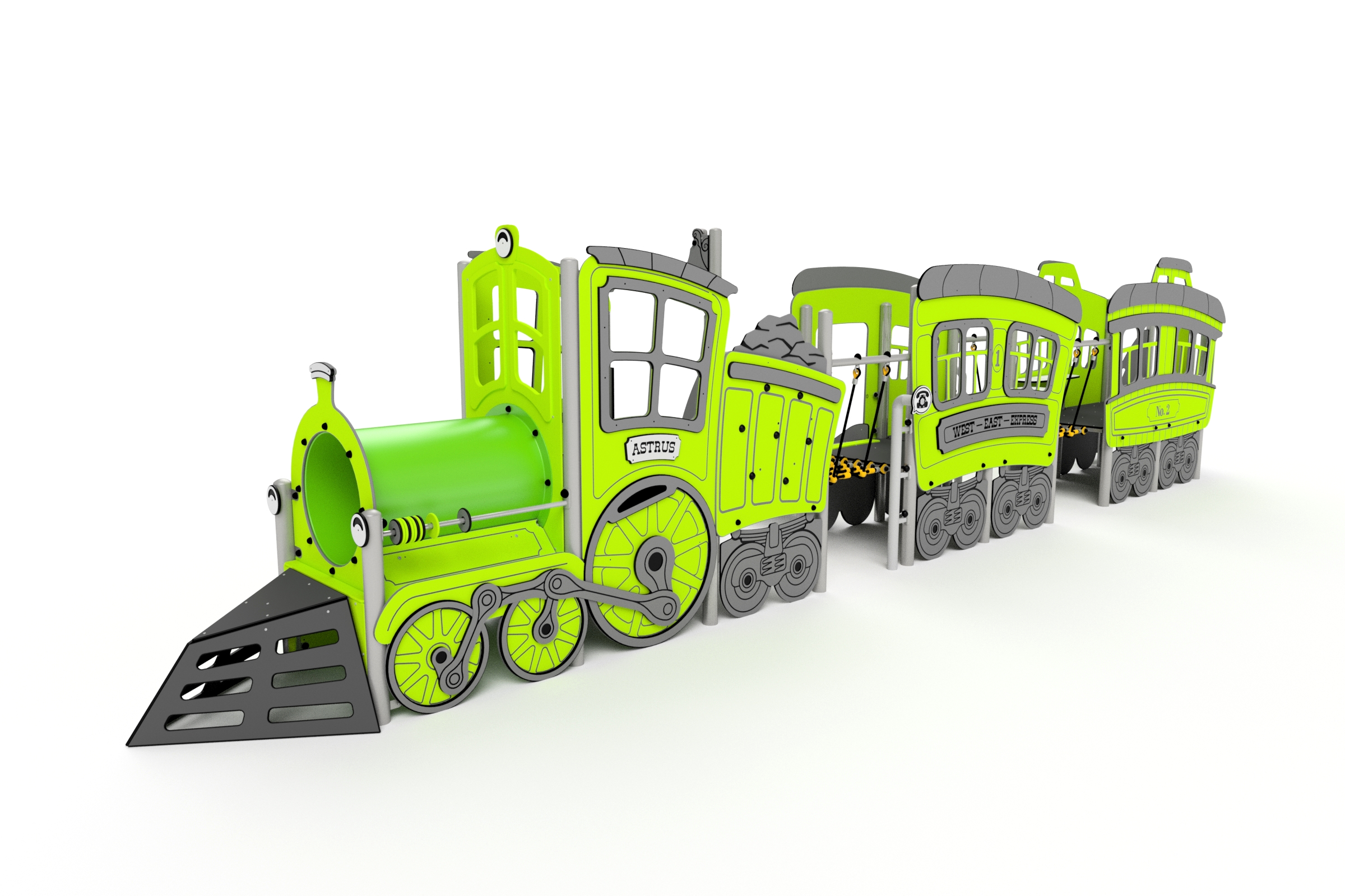 avalik mänguväljak express rong, vedur koos 2 vaguniga, roheline