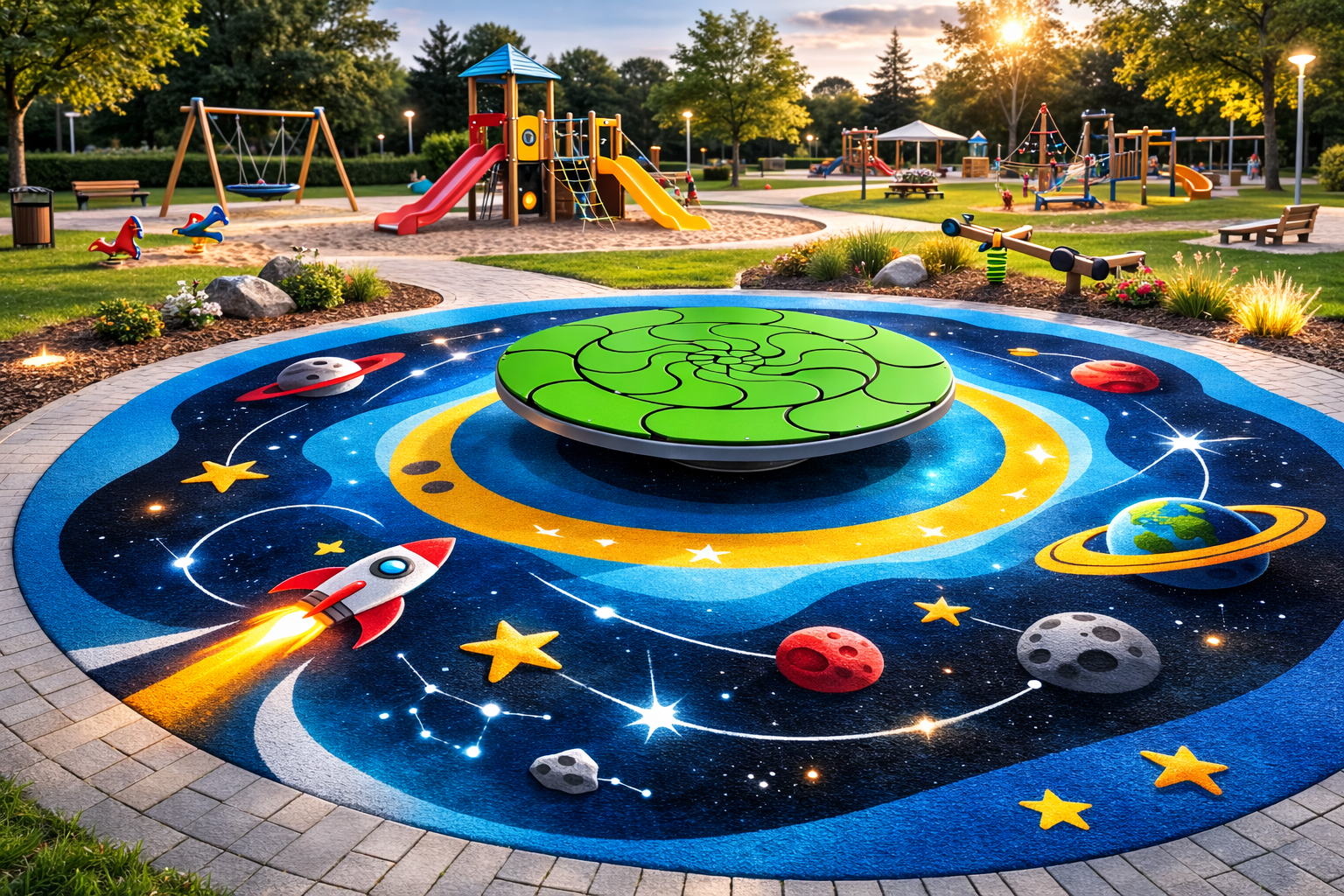 vaade avalikule plaatkarussellile 3108S, mis asub mänguväljakul