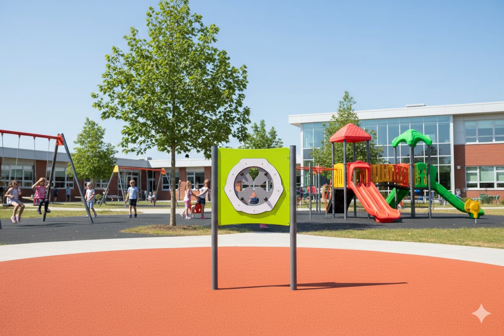 avalik tegelussein Liivakell, taustaks mänguväljak