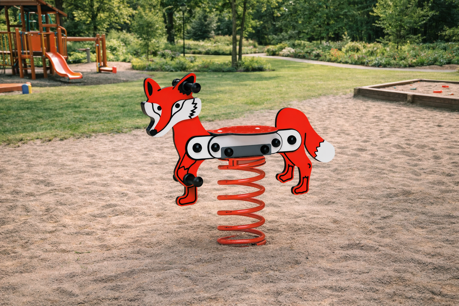 avalik vedrukiik rebasekujuline 3419s punase vedruga, taustaks mänguväljak