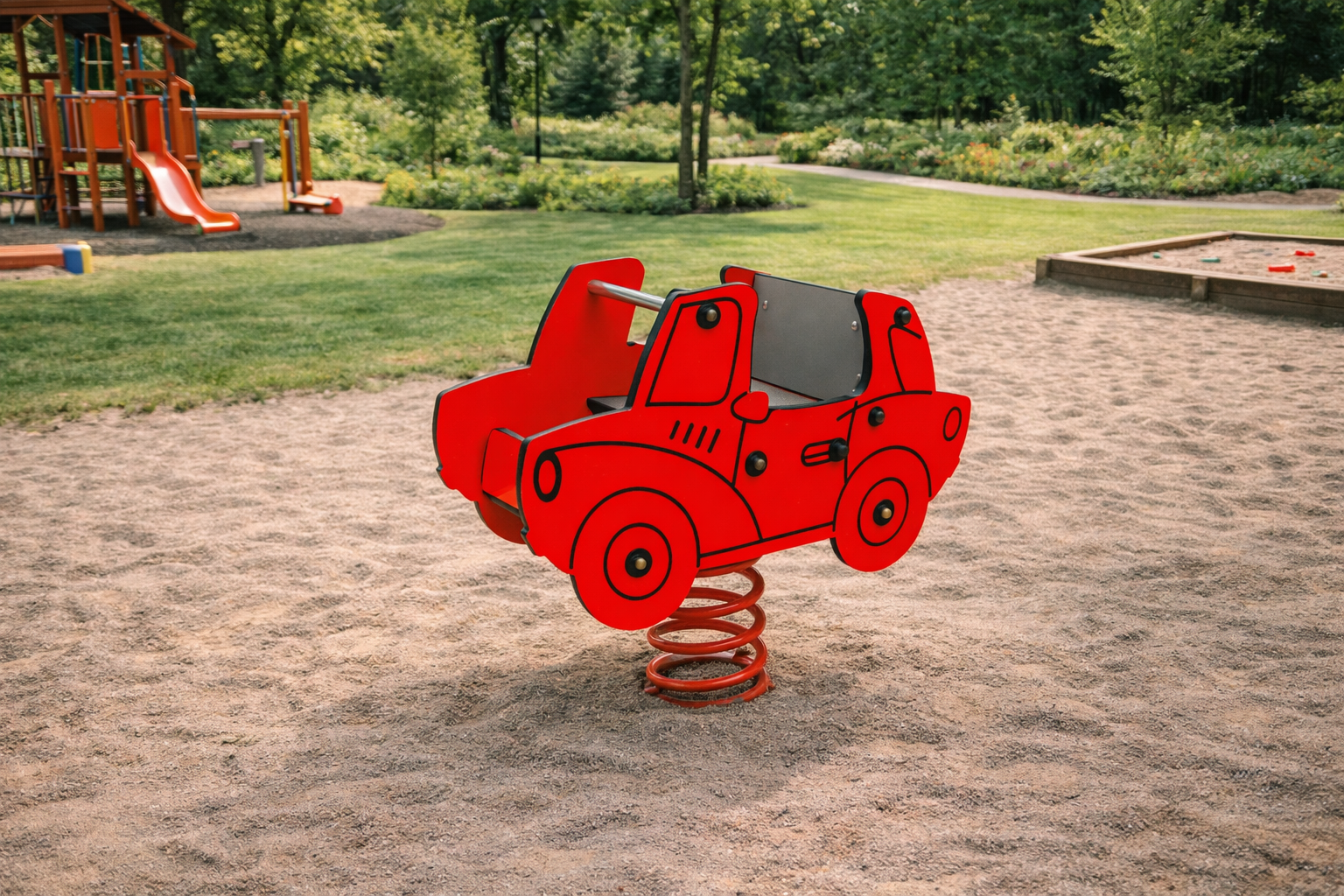 valik vedrukiik 3420S, auto kujuga, punane, taustaks mänguväljak