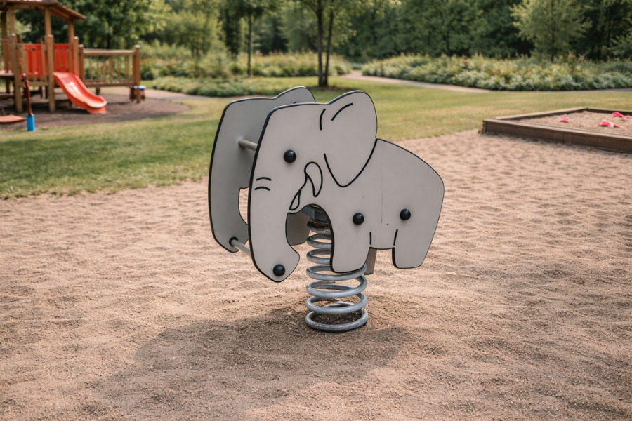 vaade avalikule vedrukiigele Elevant 3421S, taustaks mänguväljak