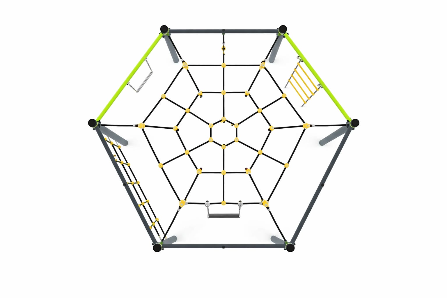 Pealtvaates kuusnurkne ronila köisvõrgu, redeli ja rippuva kangiga.