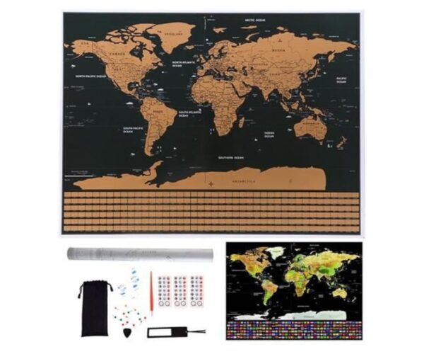 Kraabitav maailmakaart lippudega 82x59cm + tarvikud