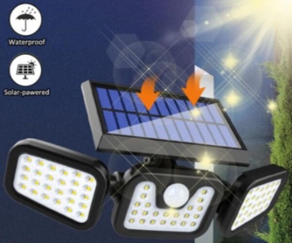 Päikesepaneeliga LED-lamp kolmekordne liikumisanduriga