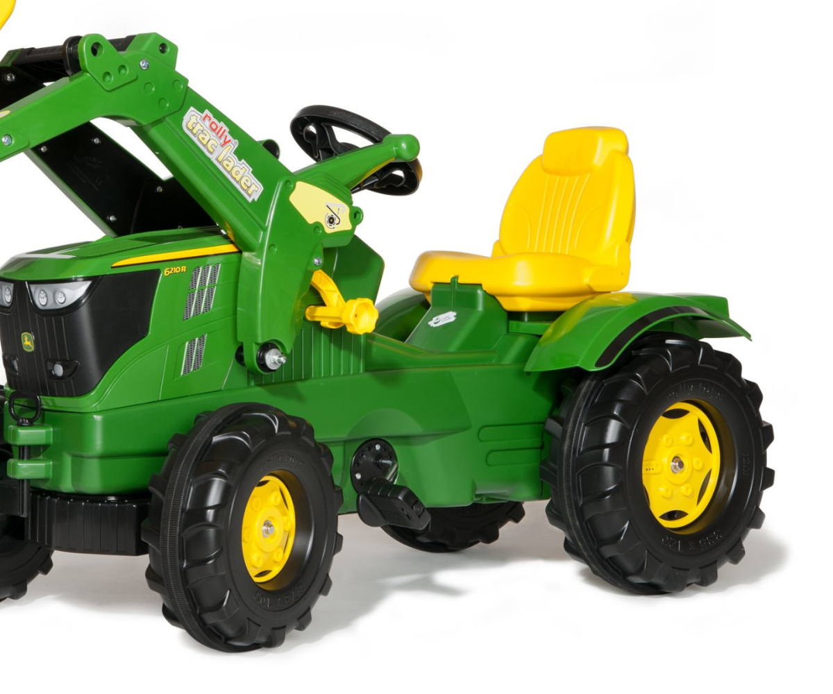 Rolly Farmtrac John Deere 6210R pedaalidega traktor kollase esikopaga.