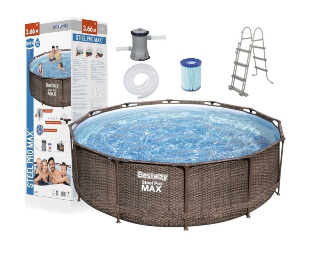 Välibassein 'Bestway Steel Pro Max' ø366x100cm filterpumba ja redeliga, pruun
