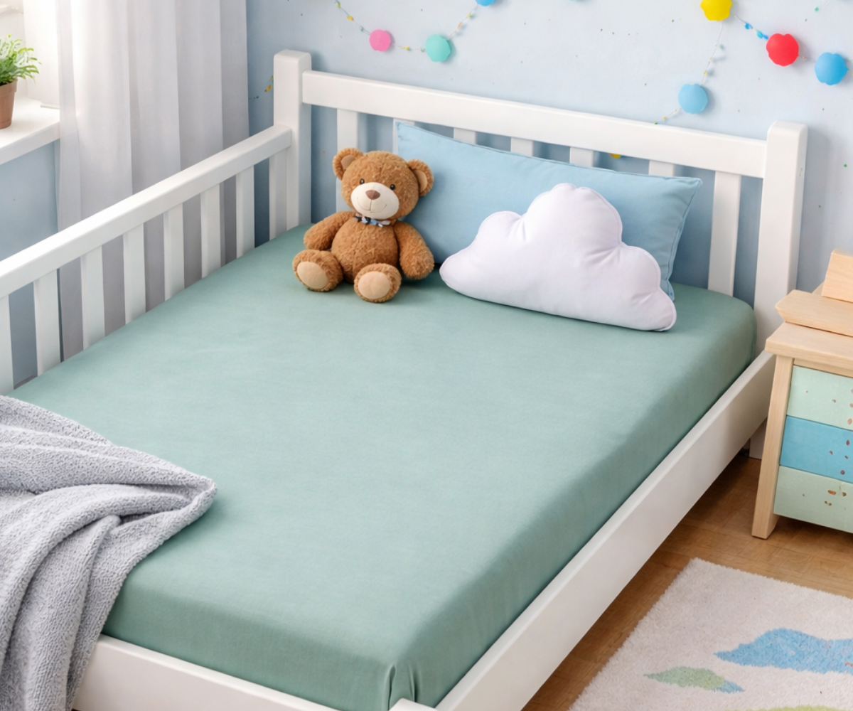 Puuvillane kummiga voodilina 80×160 cm madratsile, roheline toon