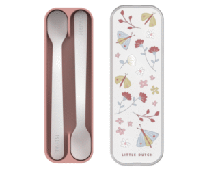 Flowers & Butterflies lusikate komplekt karbis – kaks Little Dutch lusikat pastelsete lillede ja liblikatega hoiukarbis