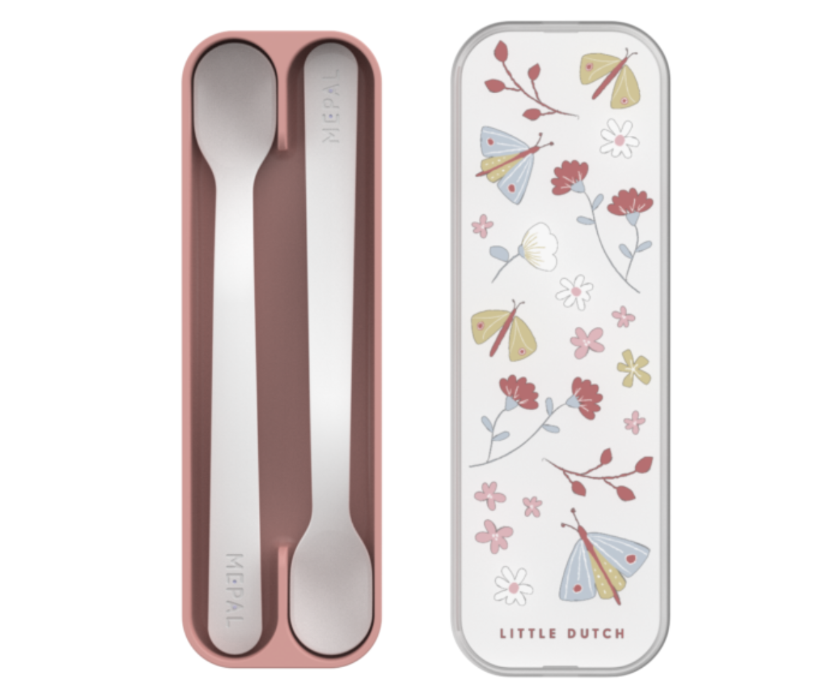 Flowers & Butterflies lusikate komplekt karbis – kaks Little Dutch lusikat pastelsete lillede ja liblikatega hoiukarbis