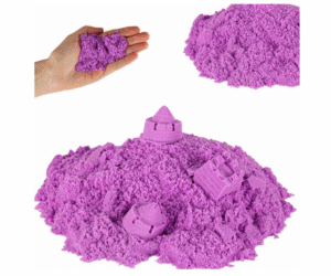 Lilla kineetiline liiv 1 kg läbipaistvas suletavas kotis.