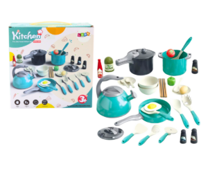 Mängunõude komplekt Little Chef Set (33-osaline), türkiis