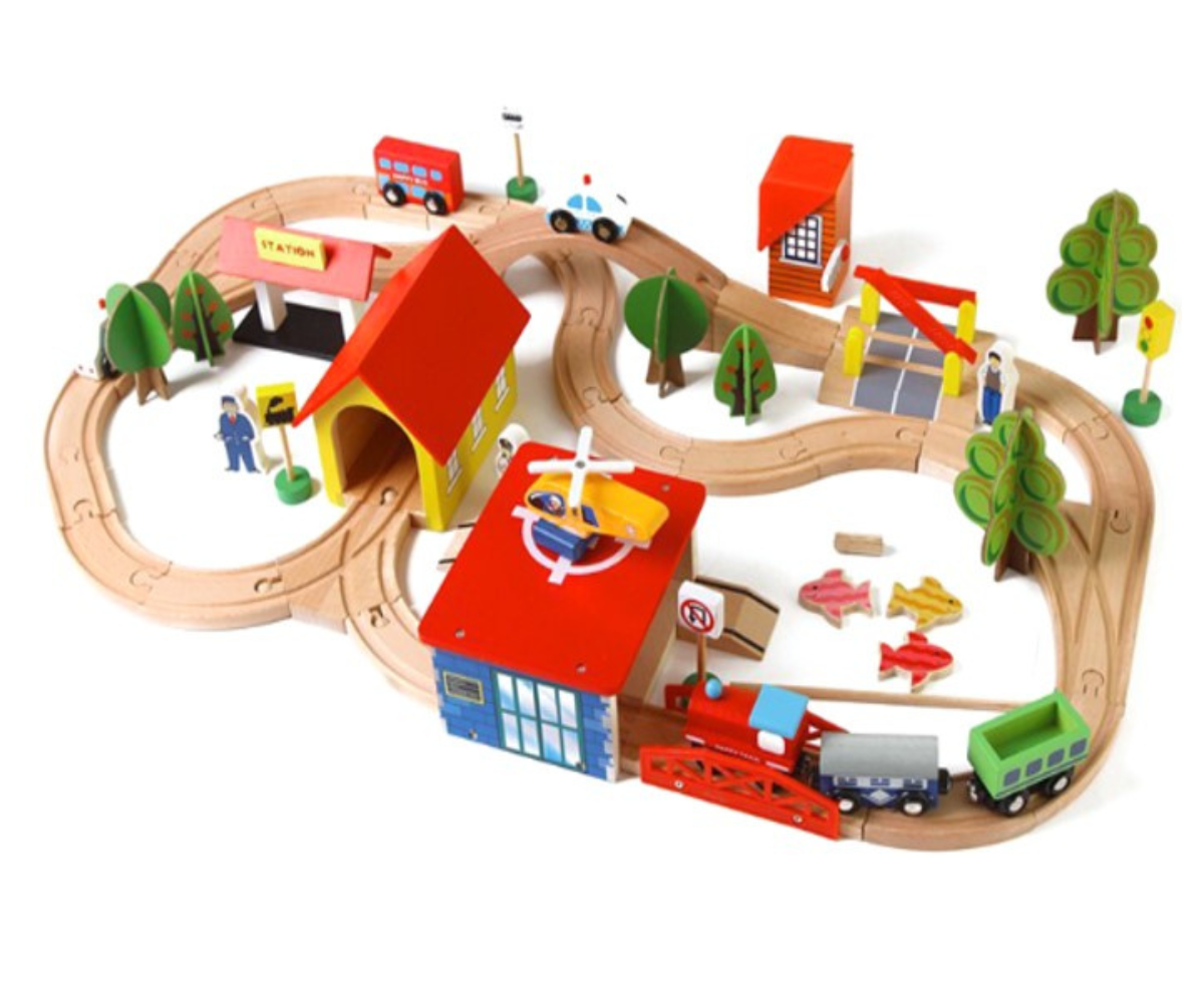 Puidust rongirada ja linnakomplekt – 69 elementi