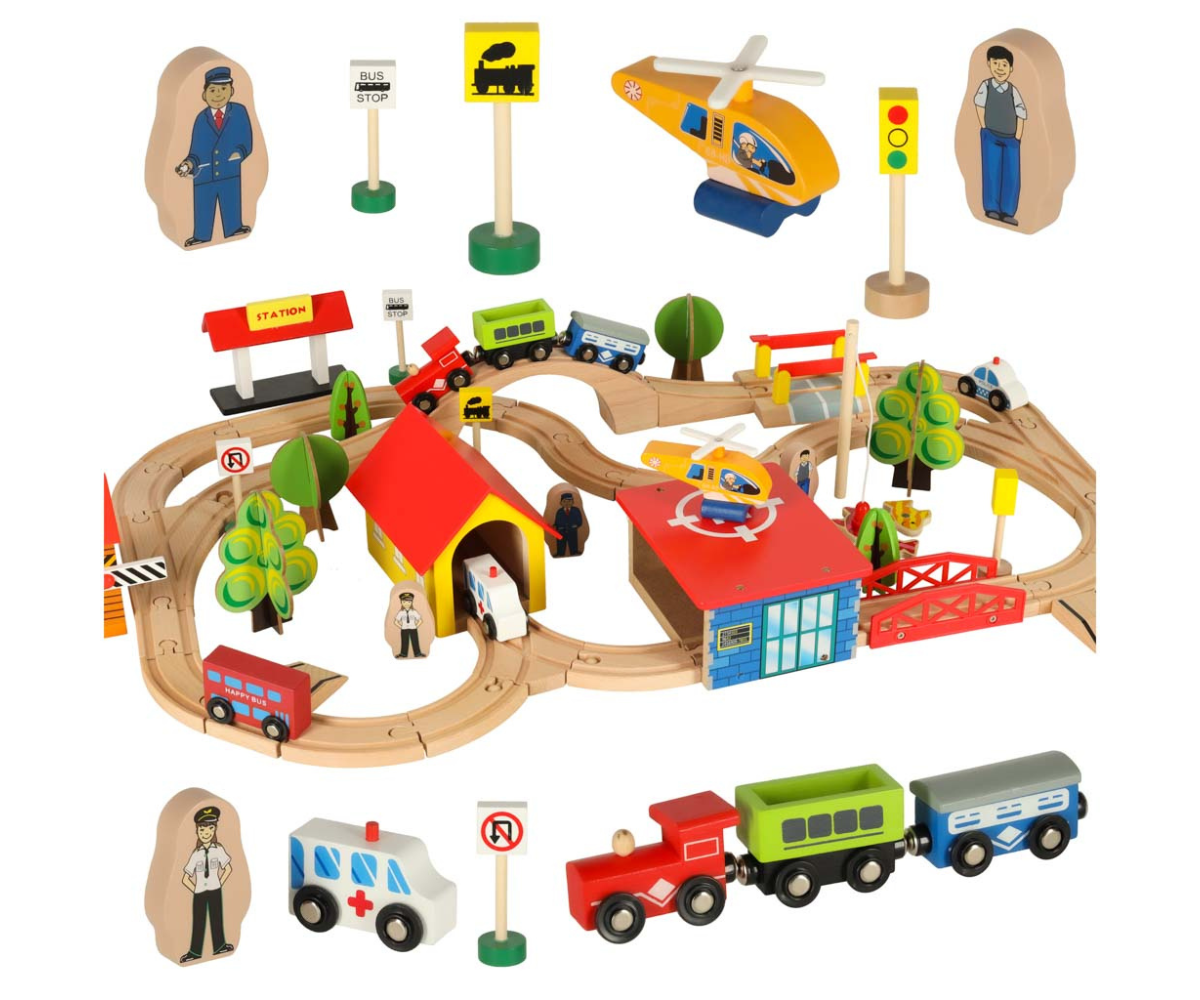Puidust rongirada ühendab loova ehitamise, hariva mängu ja kvaliteetsed materjalid ühes mahukas 69-osalises komplektis. 🚂✨