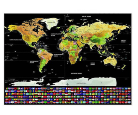 Kraabitav maailmakaart lippudega 82x59cm + aksessuaarid