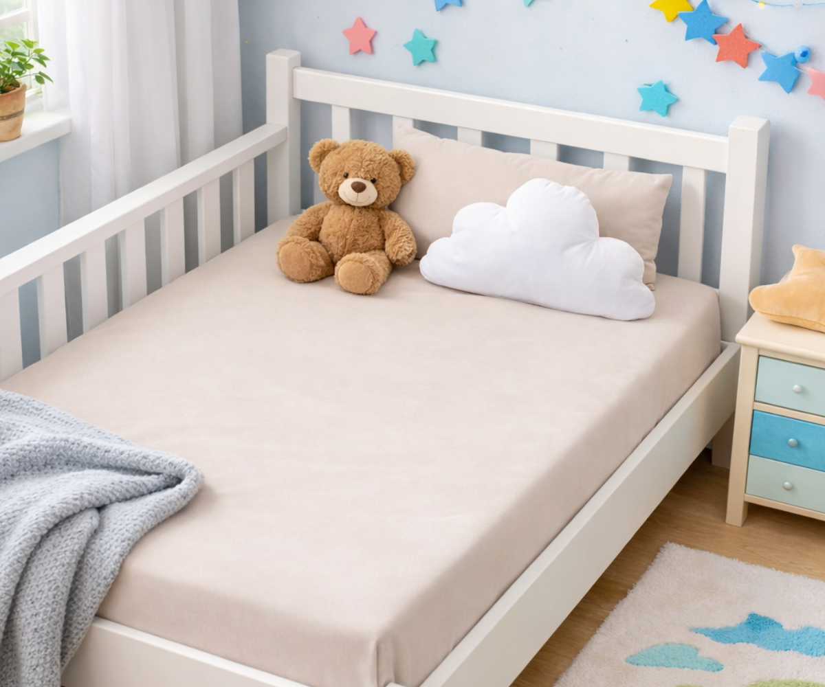 Puuvillane kummiga voodilina 80×160 cm madratsile, helebeež toon