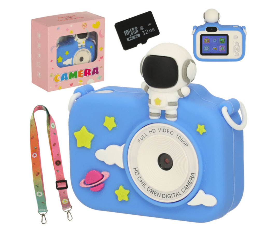 Sinine laste digitaalne kaamera Kosmonaut eestvaates