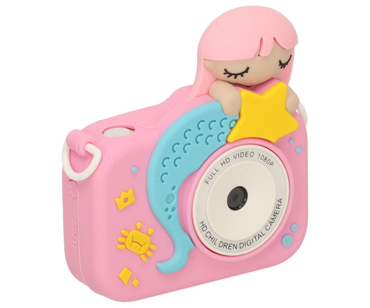 Merineitsi disainiga roosa lastekaamera kaelarihmaga