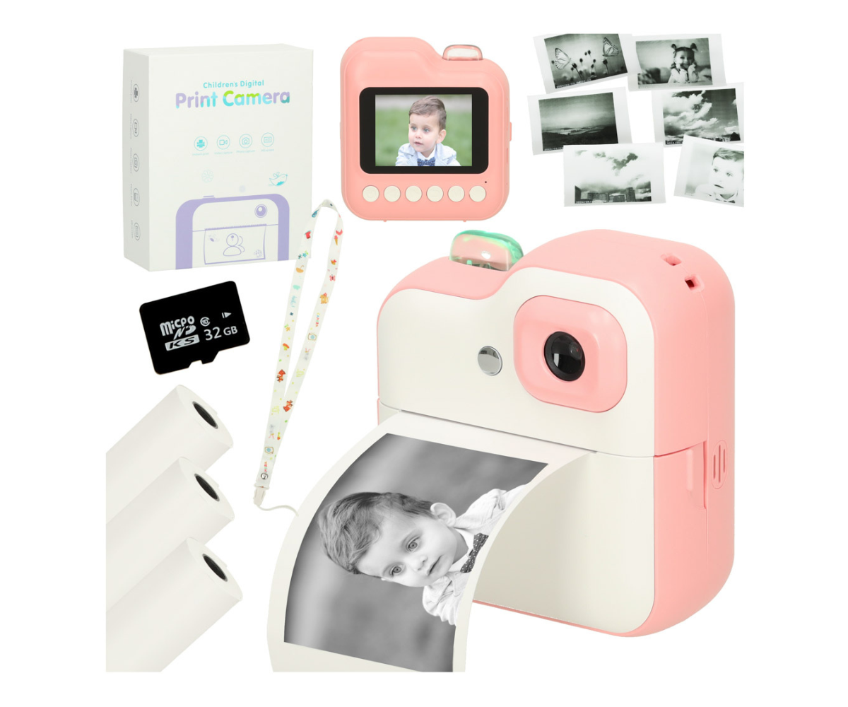 Termoprinter fotokaamera Ikonka + 3 paberirulli, roosa