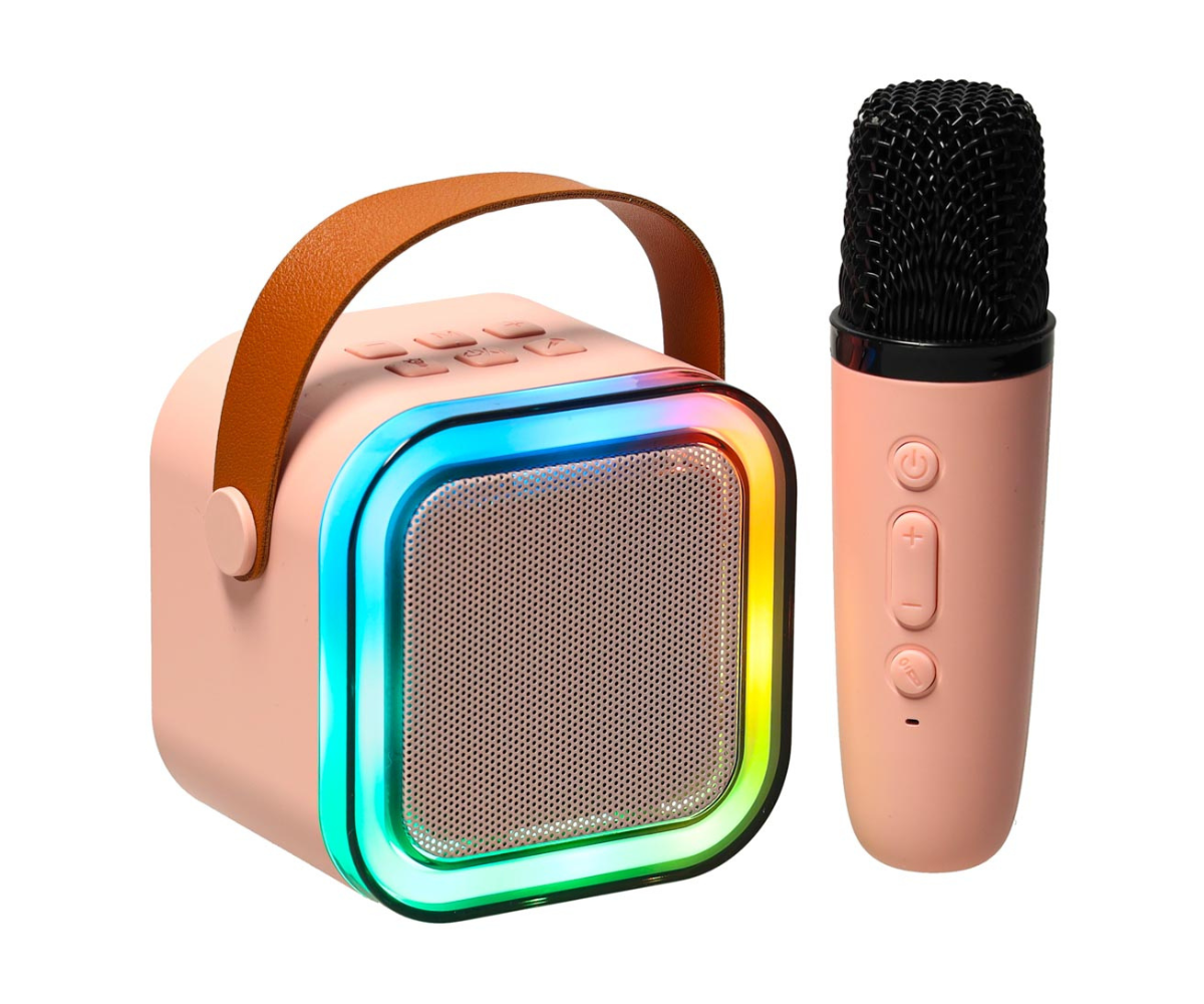 Kaasaskantav karaokekõlar S bluetoothiga + 1 mikrofoni LED tulega õrnroosa